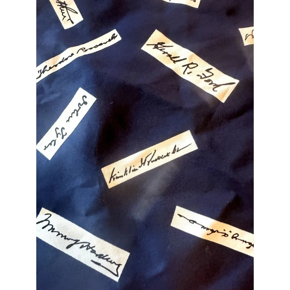 US President Signature Scarf Vintage 80s Millicent Ronald Reagan Blue Polyester